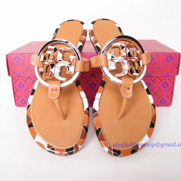 NIB Tory Burch Enamel Miller Sandals Elba Camello US 7 AUTHETNIC - Picture 3 of 15